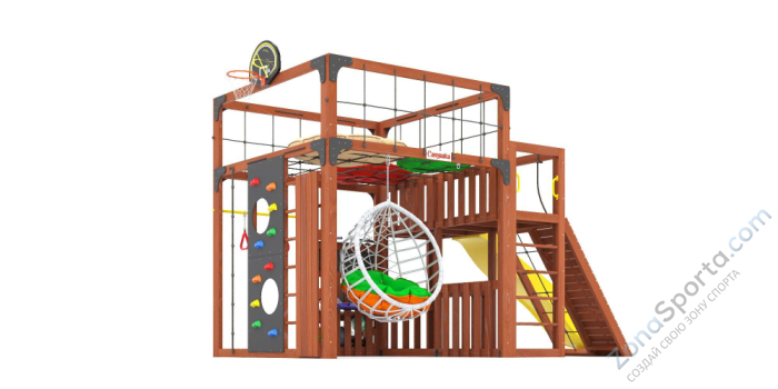 Детская площадка Савушка Куб-3 (Махагон) подушками и коконом