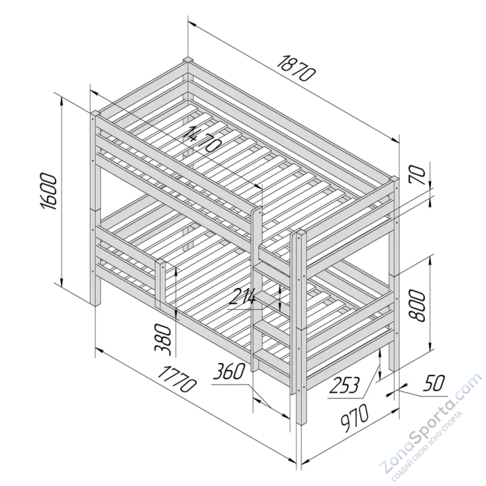 Кровать детская двухъярусная Савушка-01 90х180 зеленая