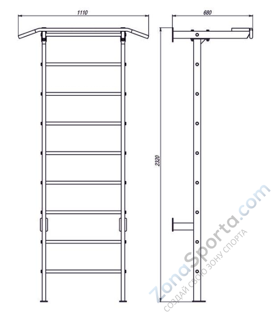 Шведская стенка неразборная с турником облегченная ProfiGym ТК-0011-J