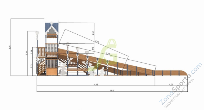 Зимняя деревянная горка IgraGrad Snow Fox 19 с тремя скатами